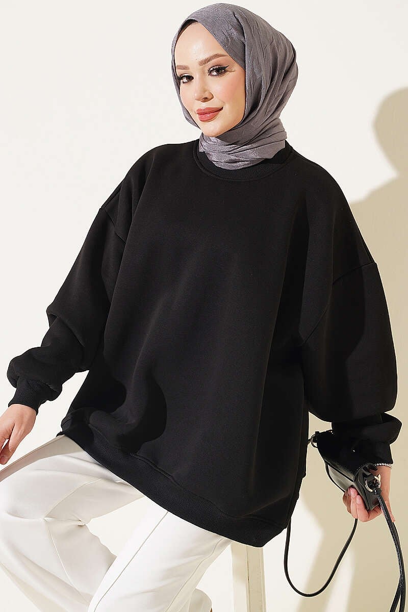 Oversize Düşük Omuzlu Tunik Siyah