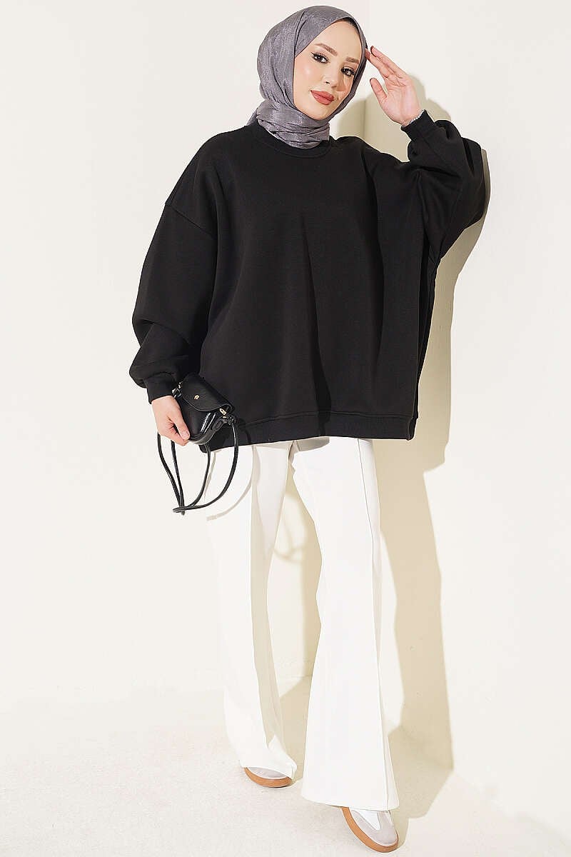 Oversize Düşük Omuzlu Tunik Siyah
