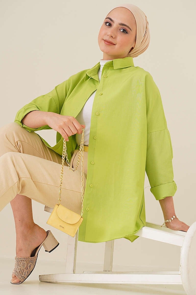 Oversize Gömlek Pastel Yeşili