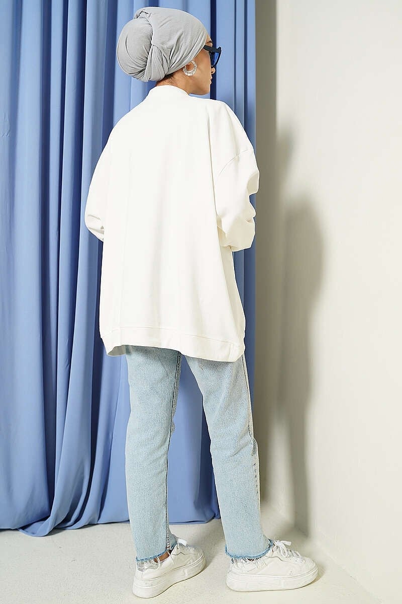 Oversize İnterlok Basic Tunik Ekru