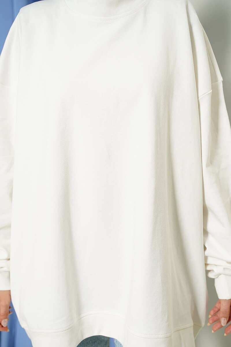 Oversize İnterlok Basic Tunik Ekru