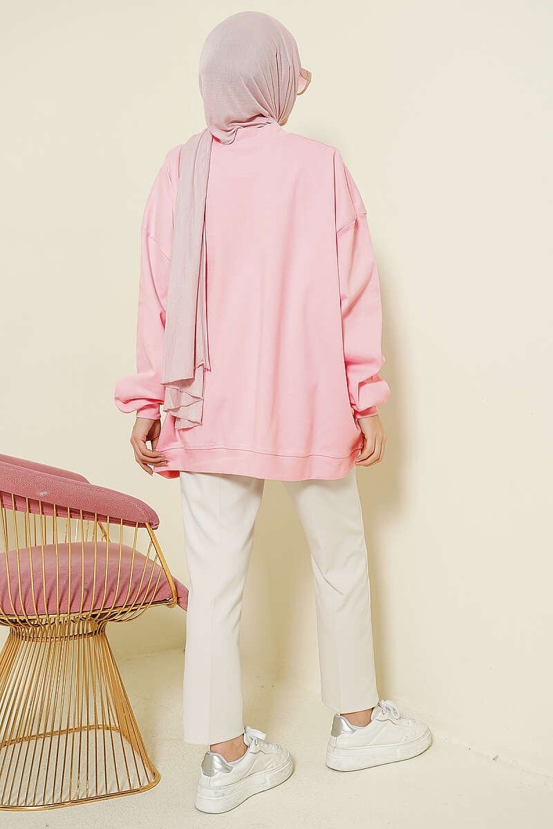 Oversize İnterlok Basic Tunik Pembe
