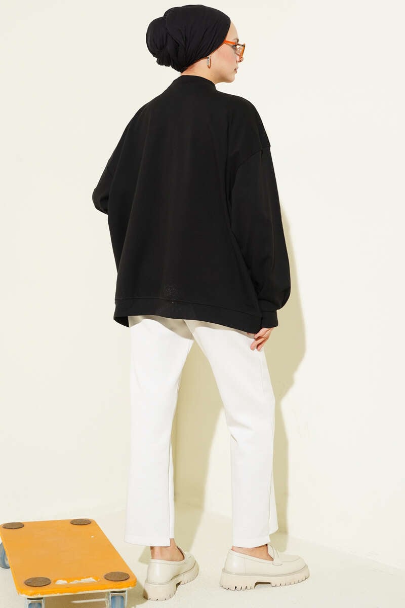 Oversize İnterlok Basic Tunik Siyah