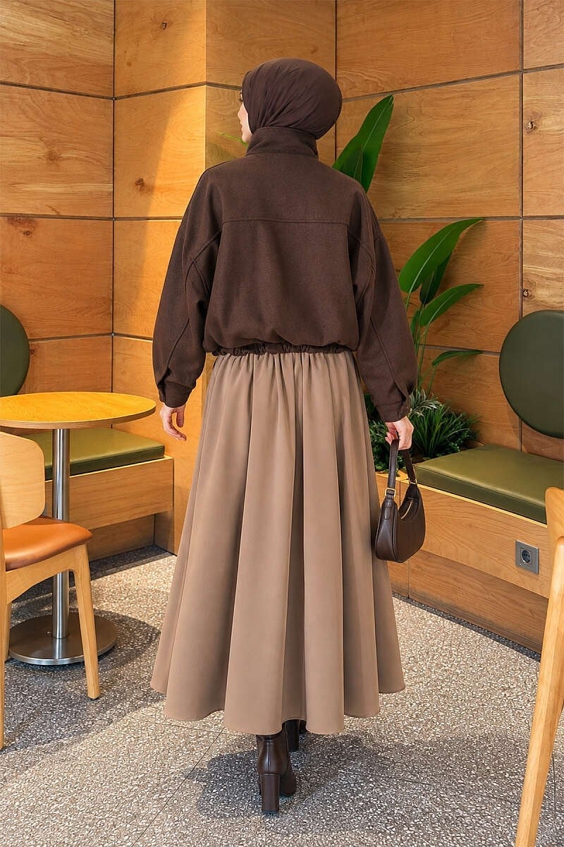 Oversize Kısa Kaşe Ceket Kahve