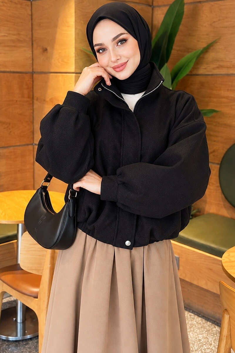 Oversize Kısa Kaşe Ceket Siyah