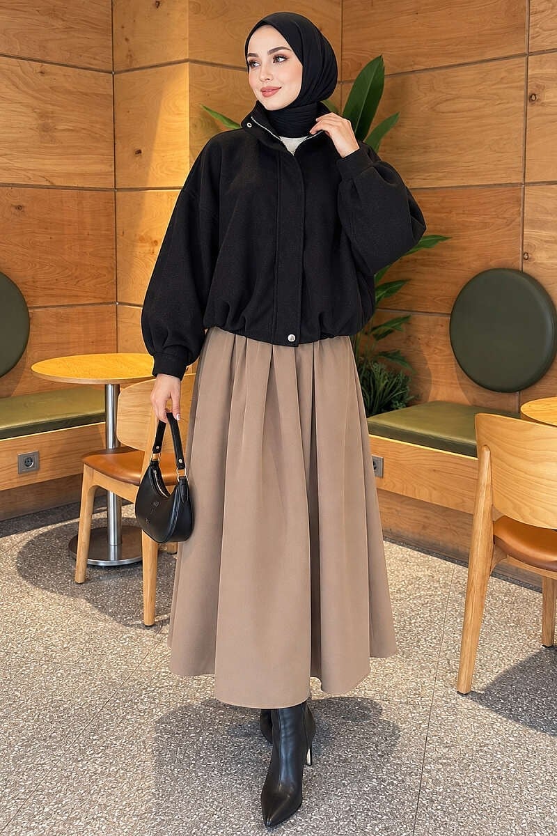 Oversize Kısa Kaşe Ceket Siyah