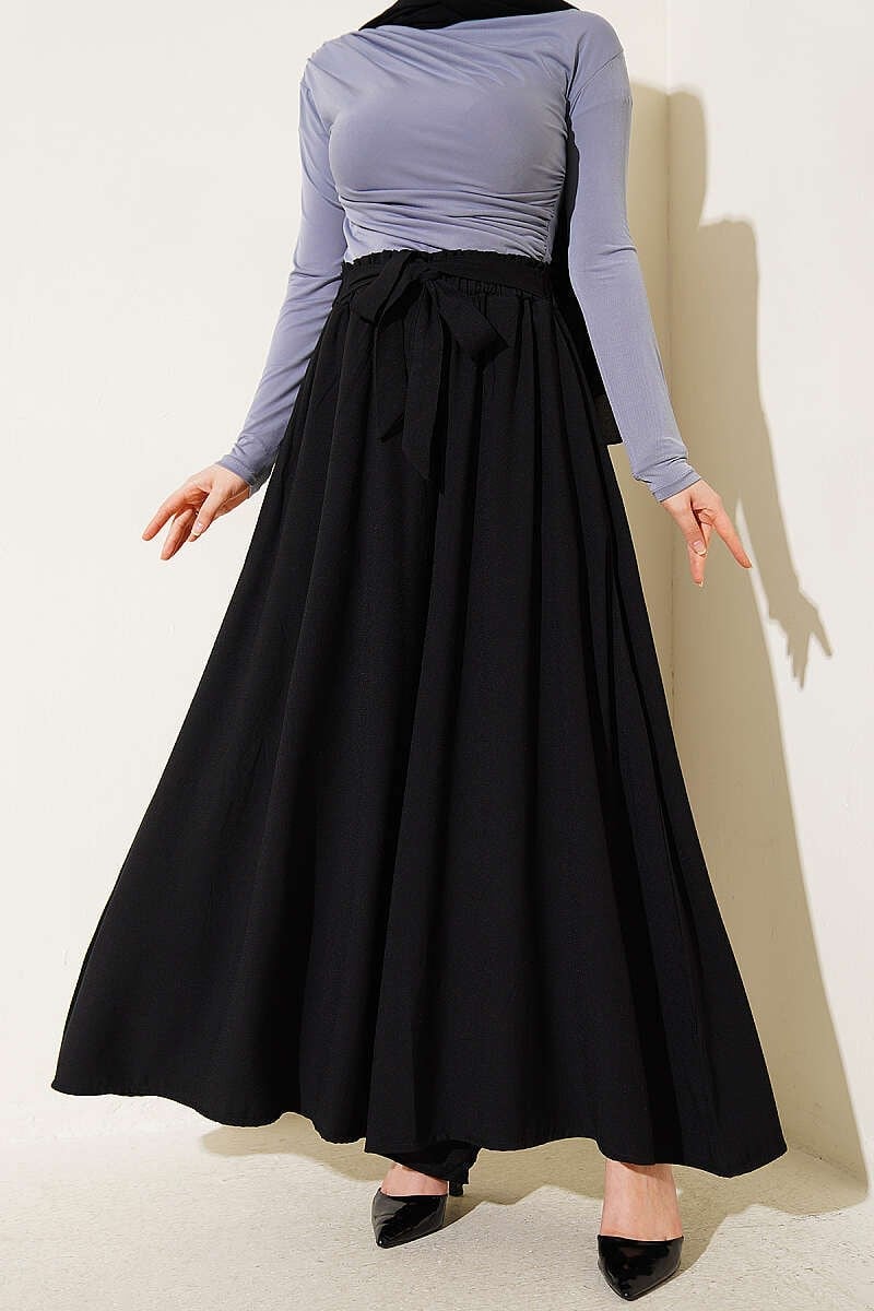 Oversize Paçalı Bağlamalı Pantolon Siyah
