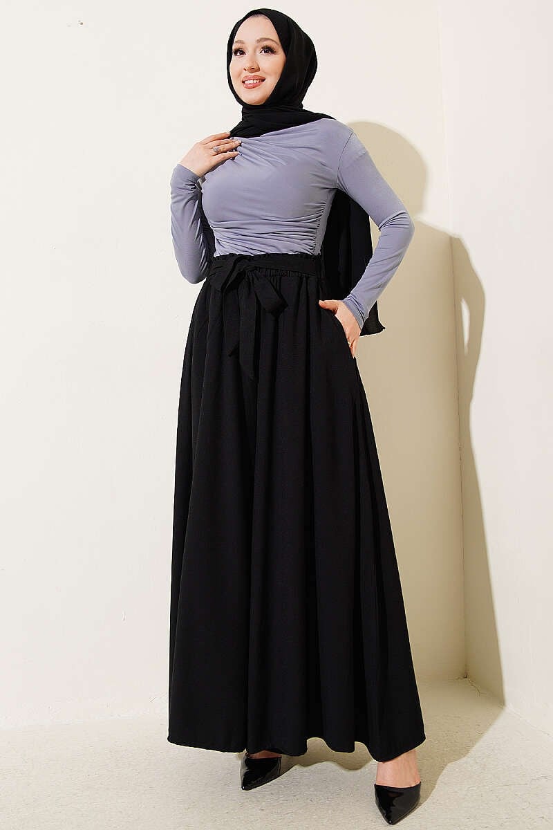 Oversize Paçalı Bağlamalı Pantolon Siyah
