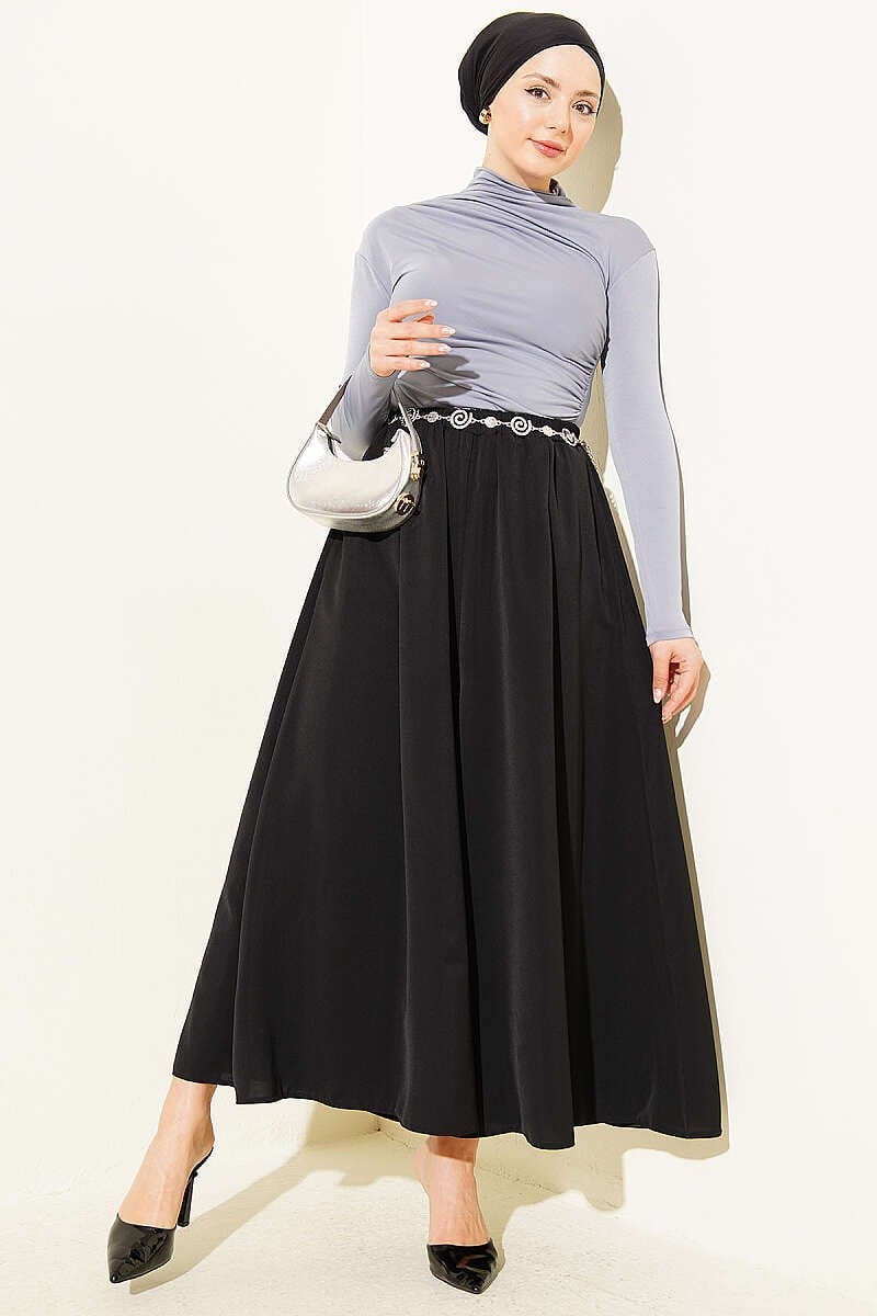 Oversize Paçalı Bel Lastikli Pantolon Siyah