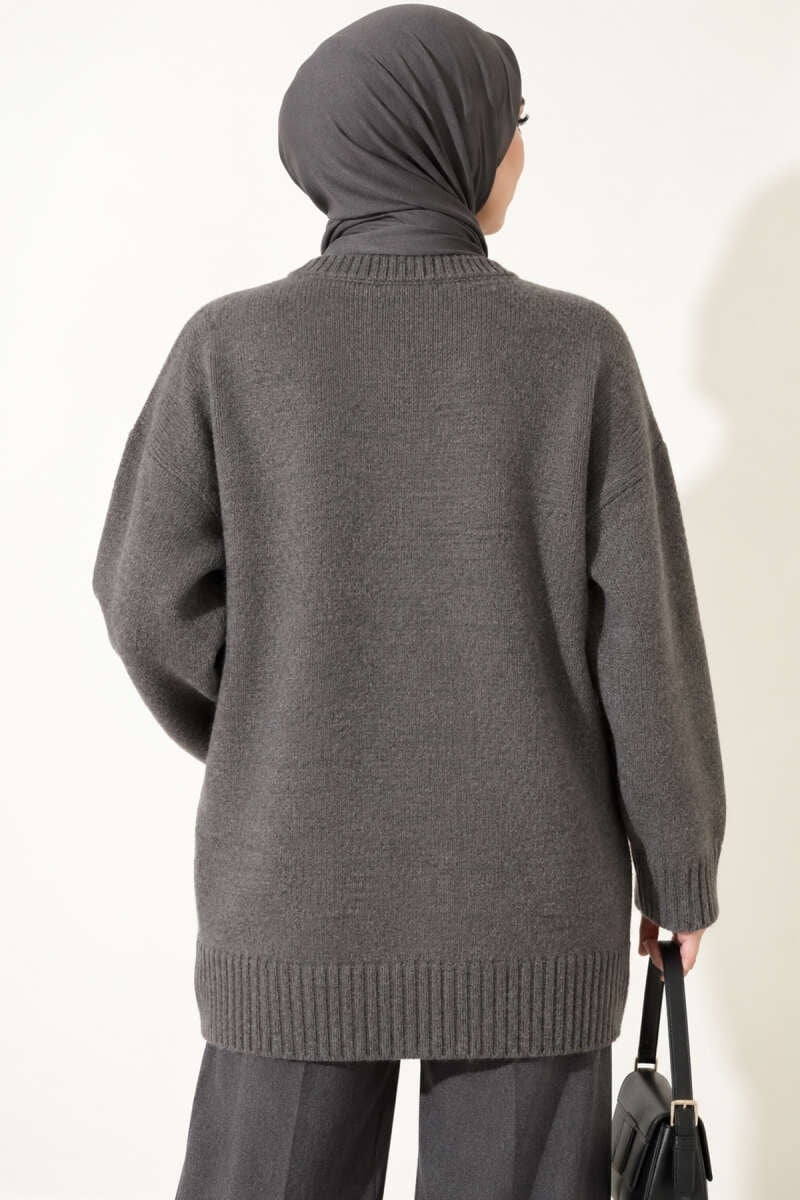 Oversize Ribanalı Triko Tunik Haki
