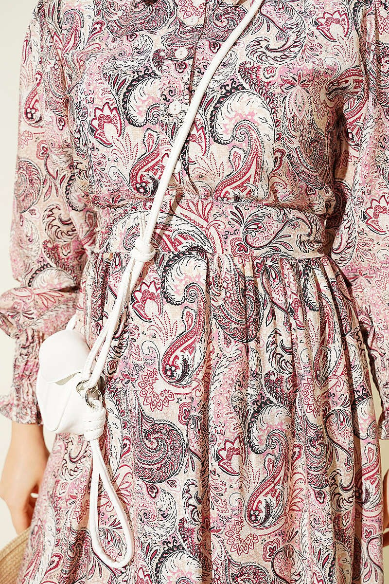 Paisley Desen Bilek Gipeli Elbise Bej