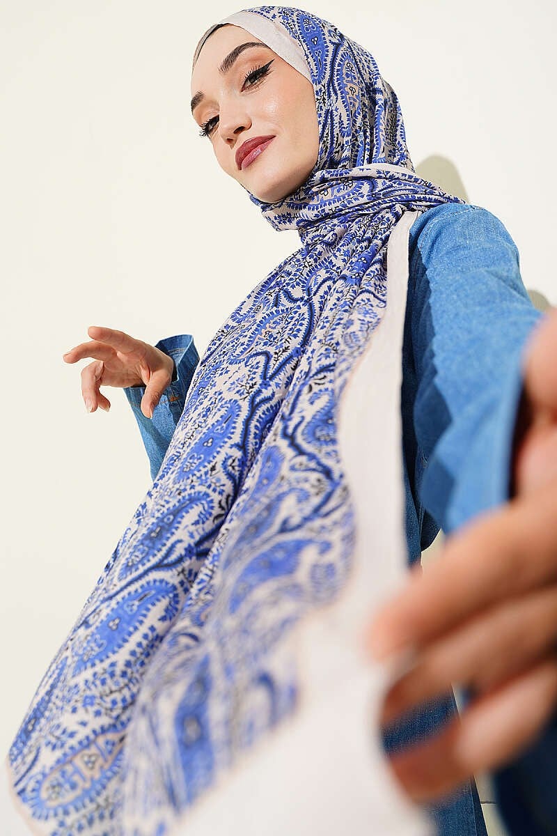 Paisley Kraş Modal Şal Bej Saks