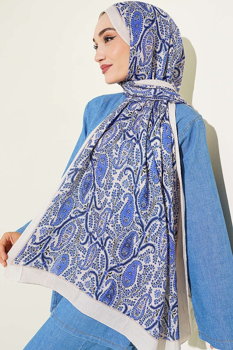 Paisley Kraş Modal Şal Bej Saks