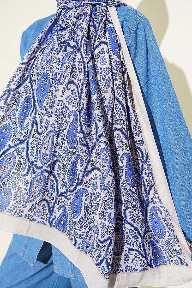 Paisley Kraş Modal Şal Bej Saks