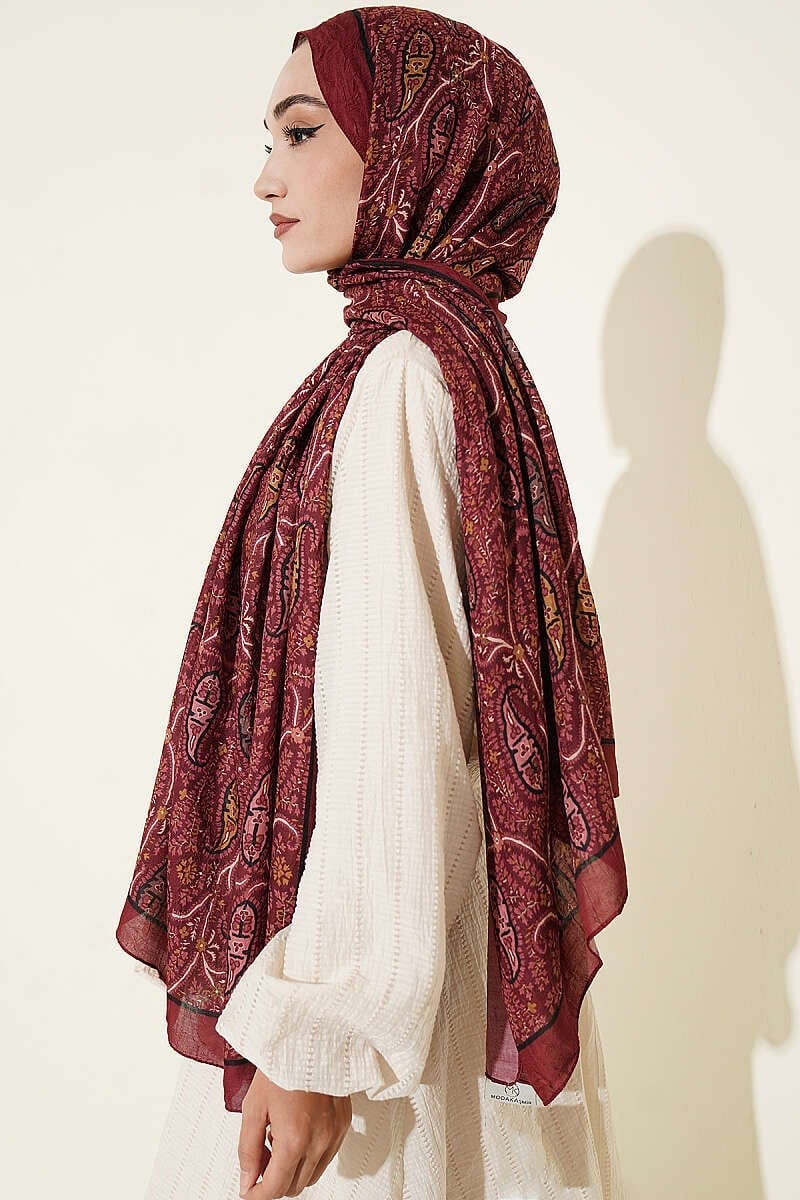 Paisley Kraş Modal Şal Bordo