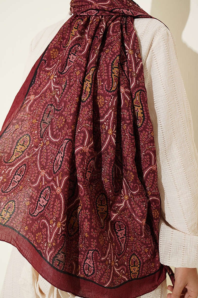 Paisley Kraş Modal Şal Bordo