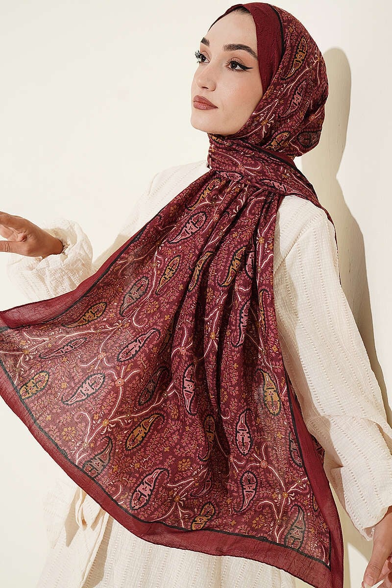 Paisley Kraş Modal Şal Bordo