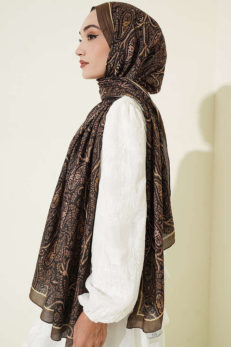 Paisley Kraş Modal Şal Kamuflaj Yeşili
