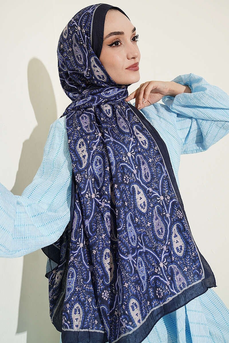 Paisley Kraş Modal Şal Lacivert