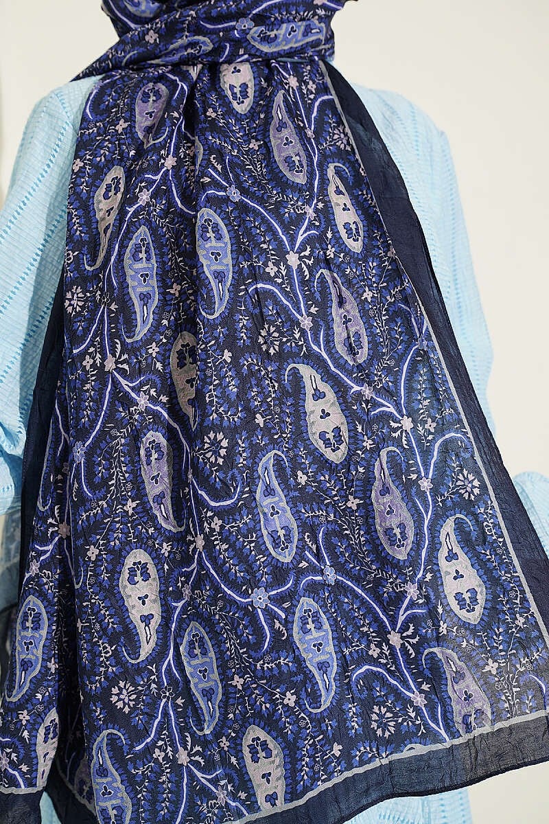 Paisley Kraş Modal Şal Lacivert