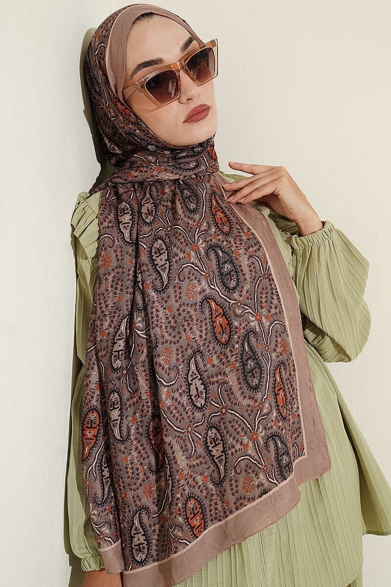Paisley Kraş Modal Şal Latte