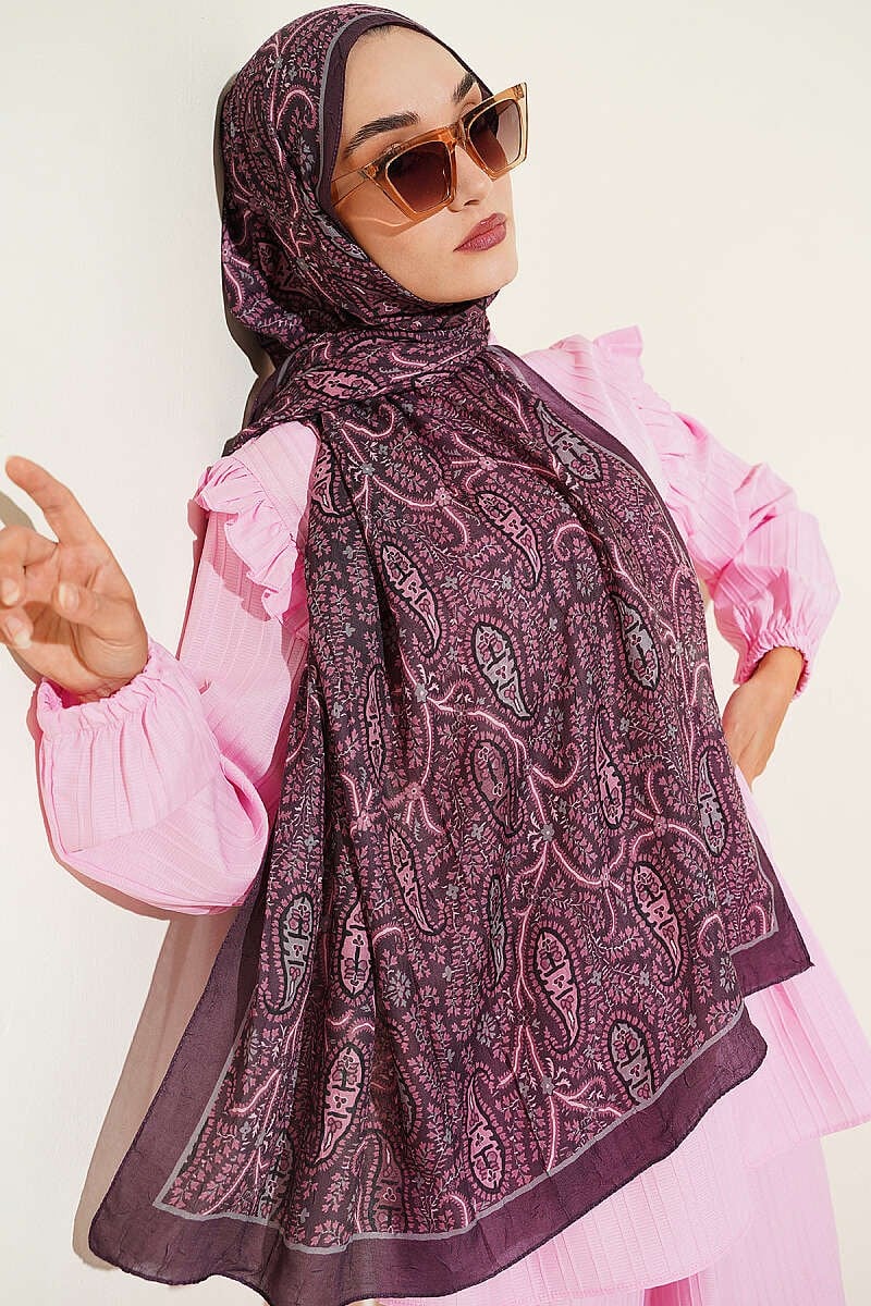 Paisley Kraş Modal Şal Mürdüm
