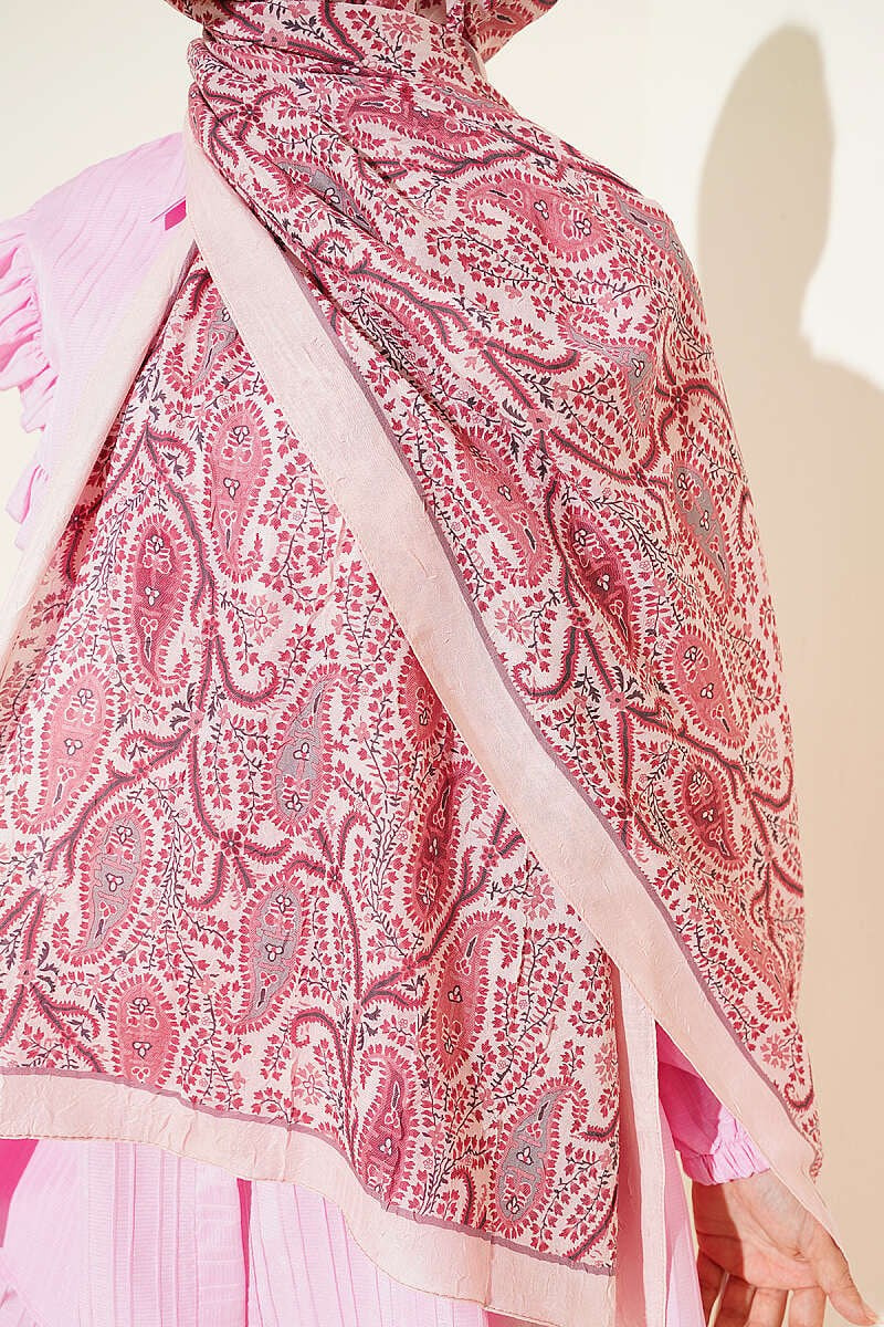 Paisley Kraş Modal Şal Pembe
