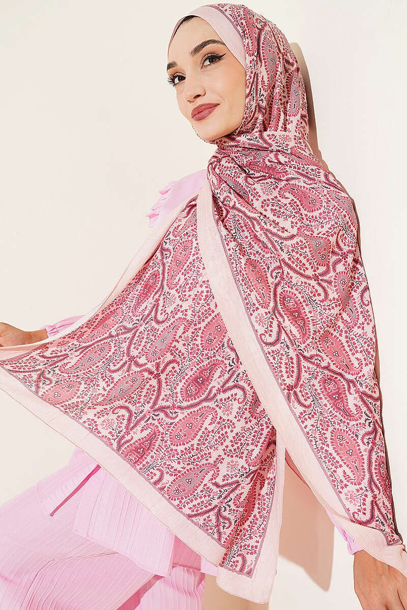Paisley Kraş Modal Şal Pembe