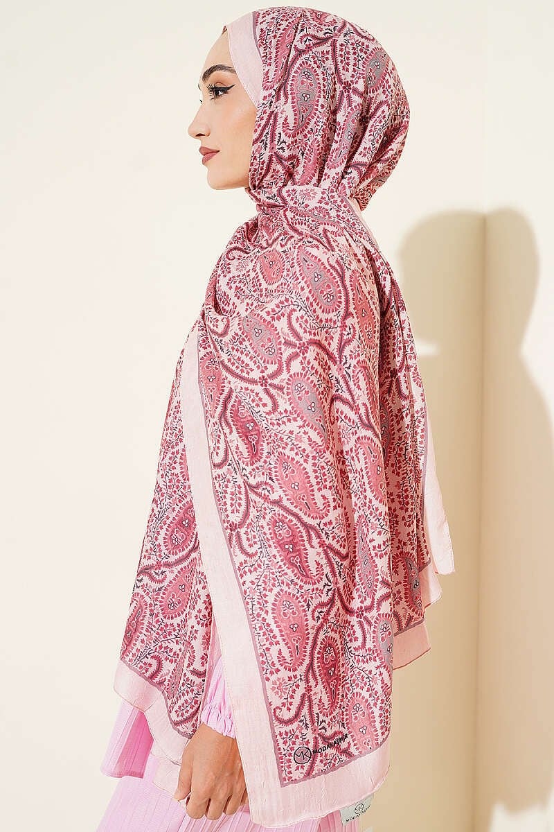 Paisley Kraş Modal Şal Pembe