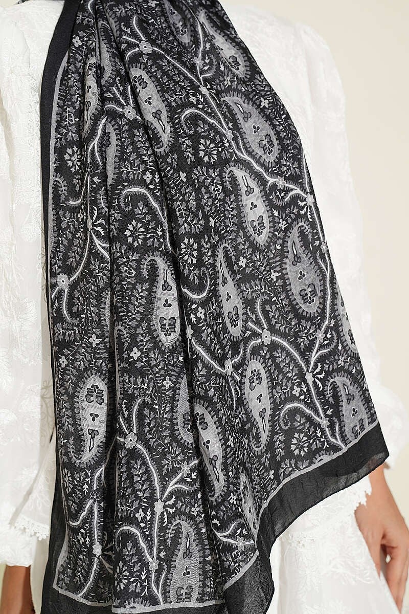 Paisley Kraş Modal Şal Siyah