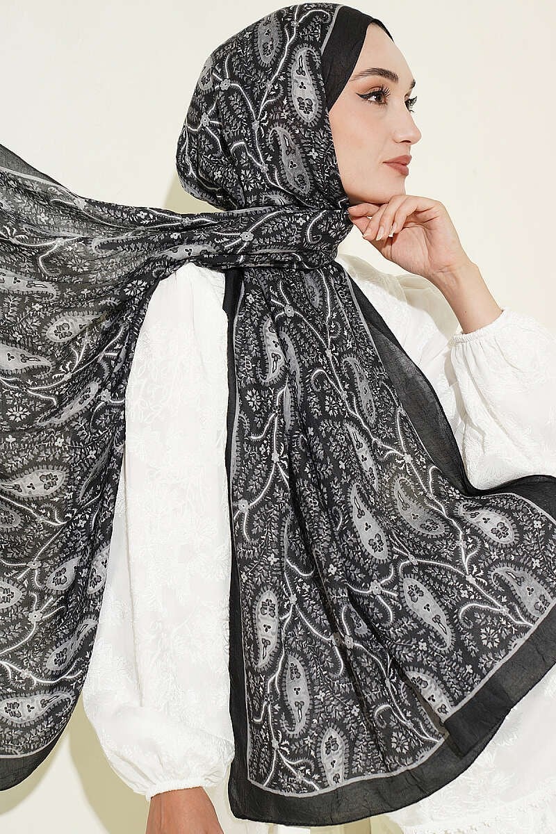 Paisley Kraş Modal Şal Siyah