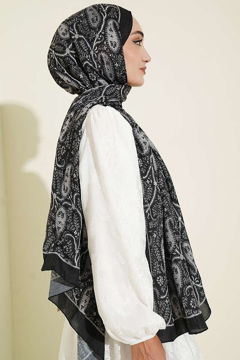 Paisley Kraş Modal Şal Siyah