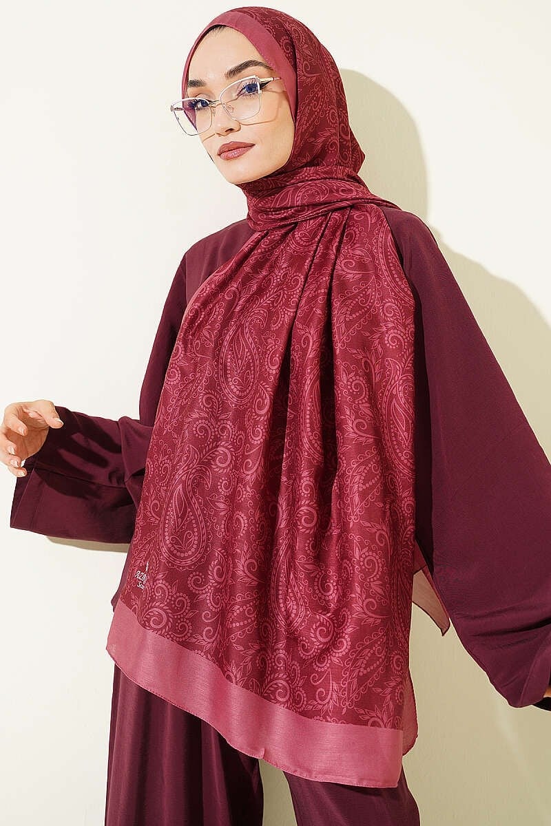 Paisley Motifli Soft Şal Gül Kurusu