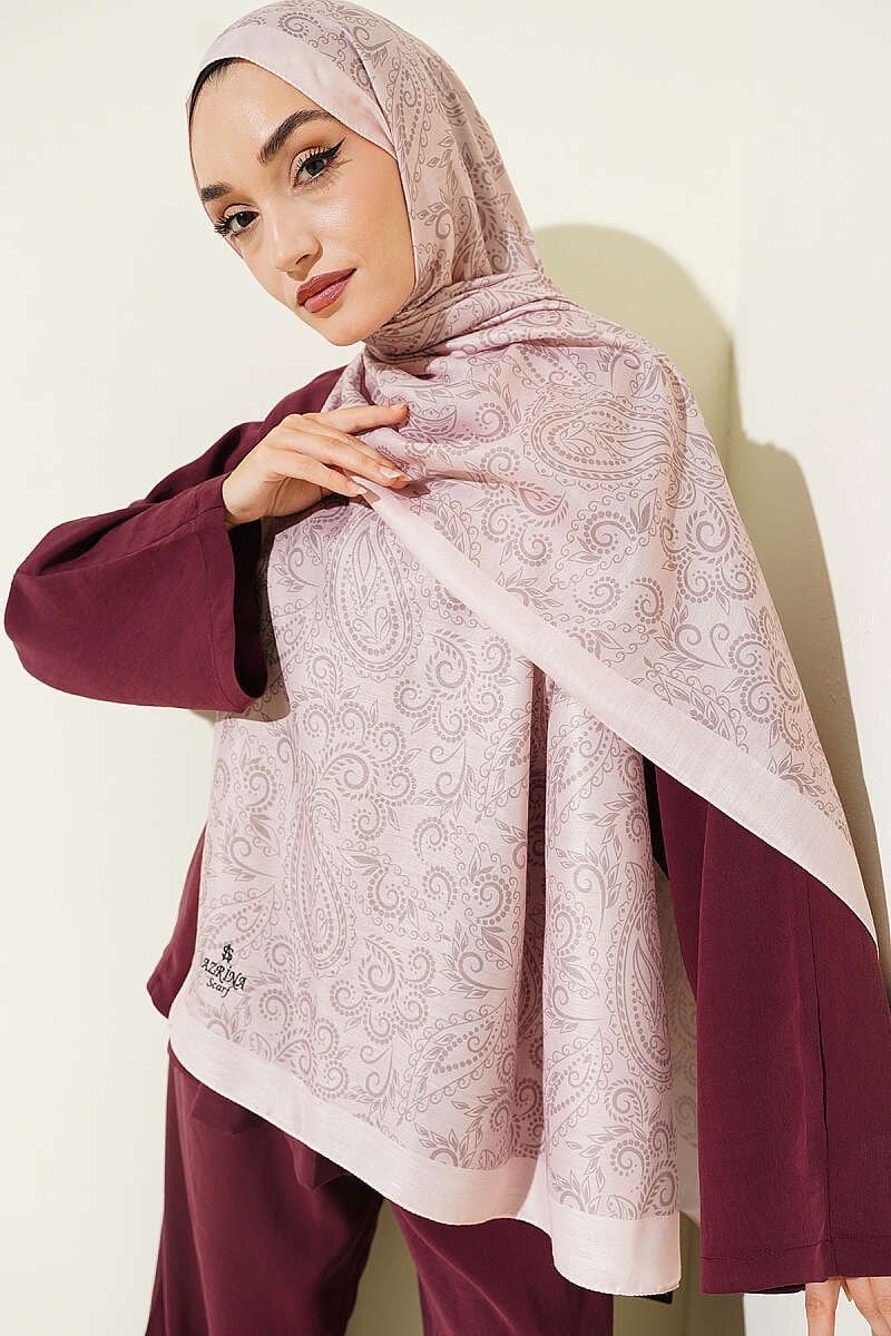 Paisley Motifli Soft Şal Pudra
