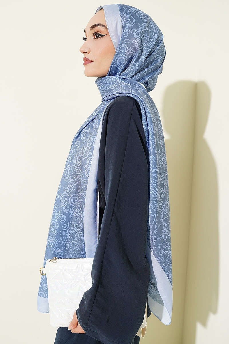 Paisley Motifli Soft Şal Soft Mavi
