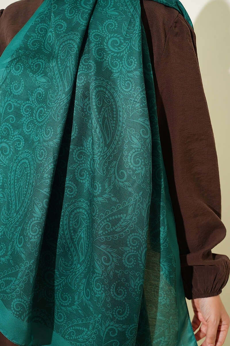 Paisley Motifli Soft Şal Zümrüt