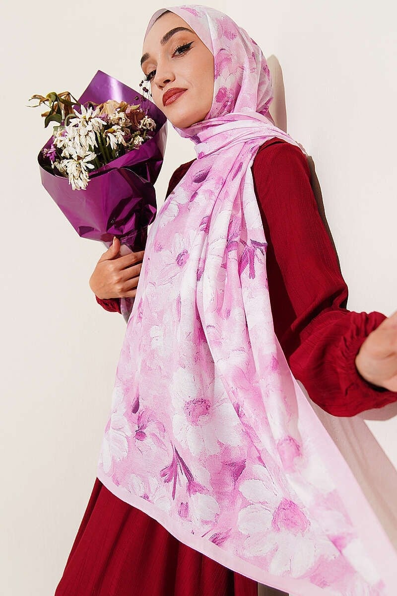 Papatya Çiçekli Desenli Soft Şal Pembe