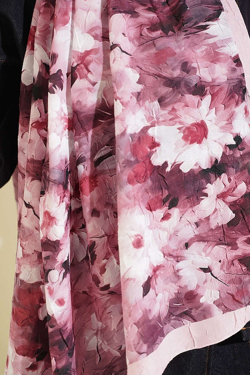 Papatya Desenli Bambu Kraş Şal Pembe