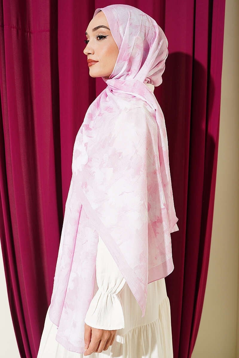 Papatya Desenli Bambu Kraş Şal Şeker Pembe