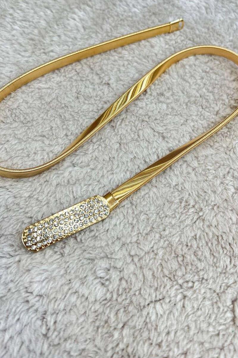 Parlak Taşlı Toka İtalyan Yassı Kemer Gold