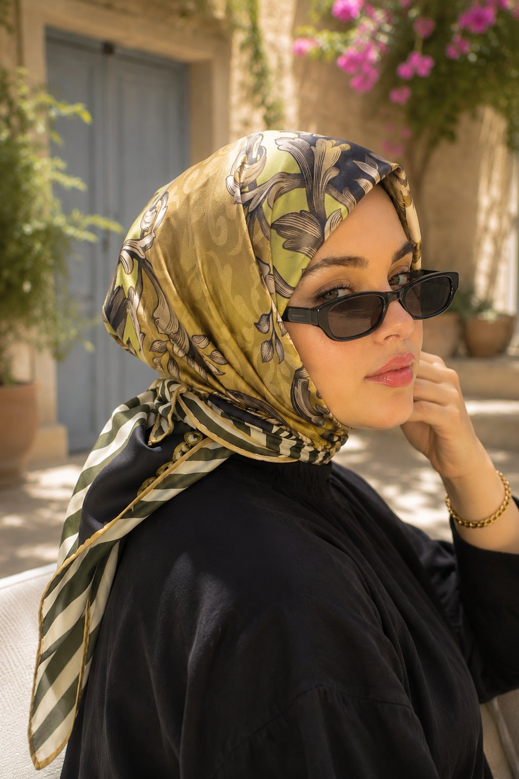 Patchwork Desen Eşarp Serisi Yeşil Olive