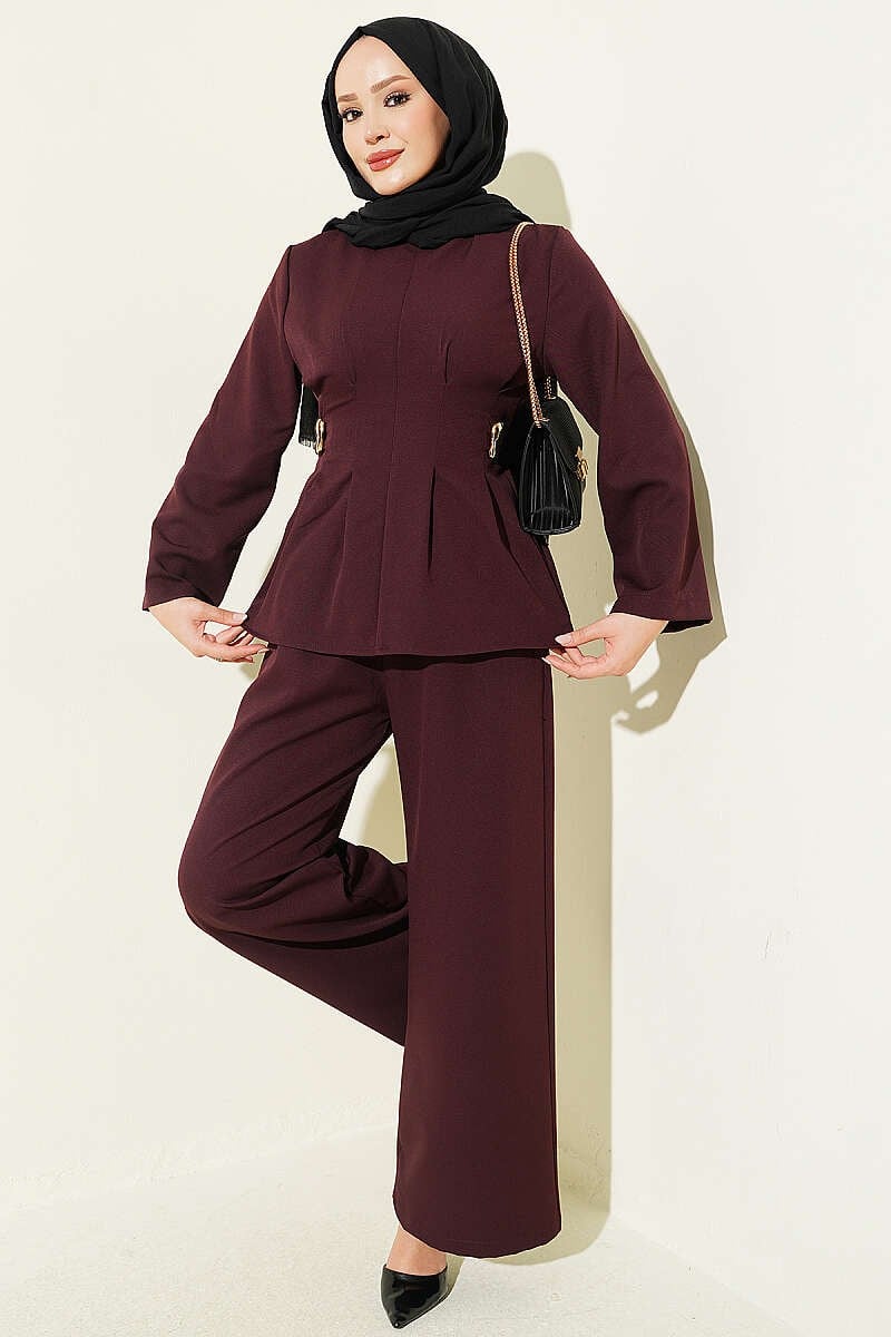 Pens Detaylı Gold Tokalı İkili Takım Mürdüm