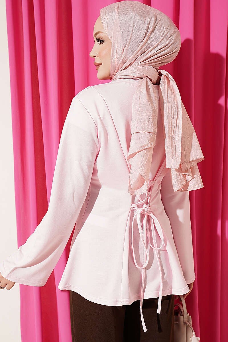 Pensli Çapraz İp Bağlamalı Tunik Pembe