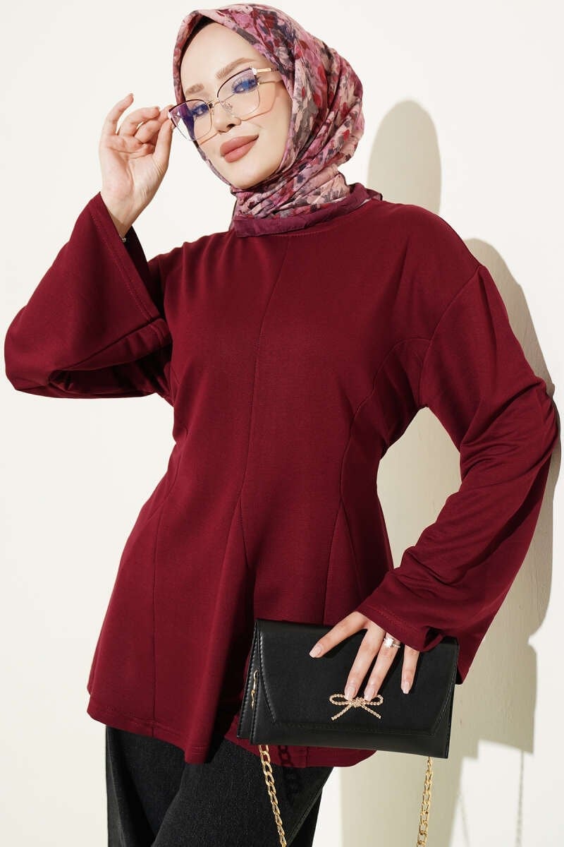 Pensli Yandan Bağlamalı Tunik Bordo