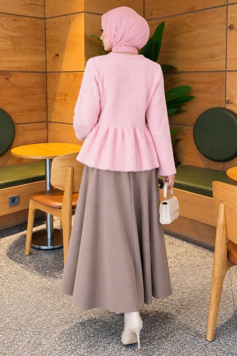 Pileli Düğmeli Sakallı Hırka Pembe