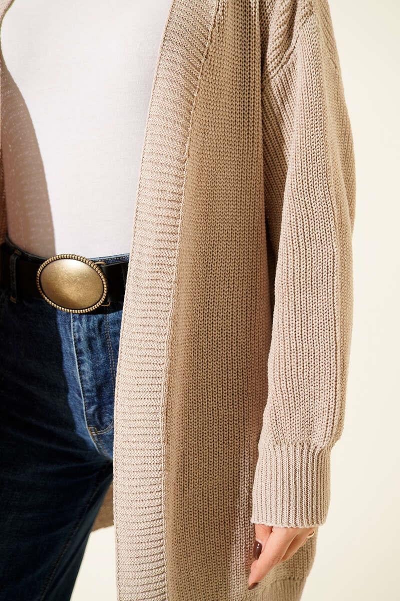 Pirinç Örgü Basic Triko Hırka Bej