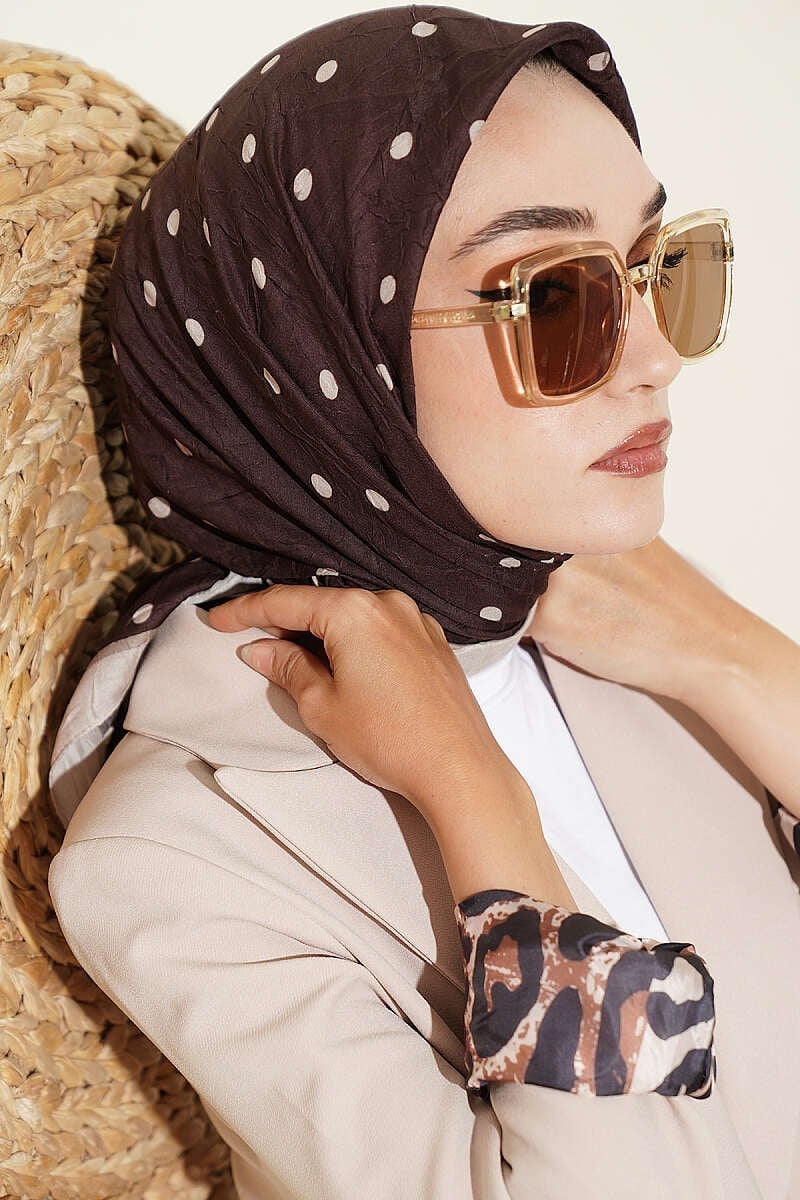 Puantiyeli Bambu Kraş Eşarp Acı Kahve