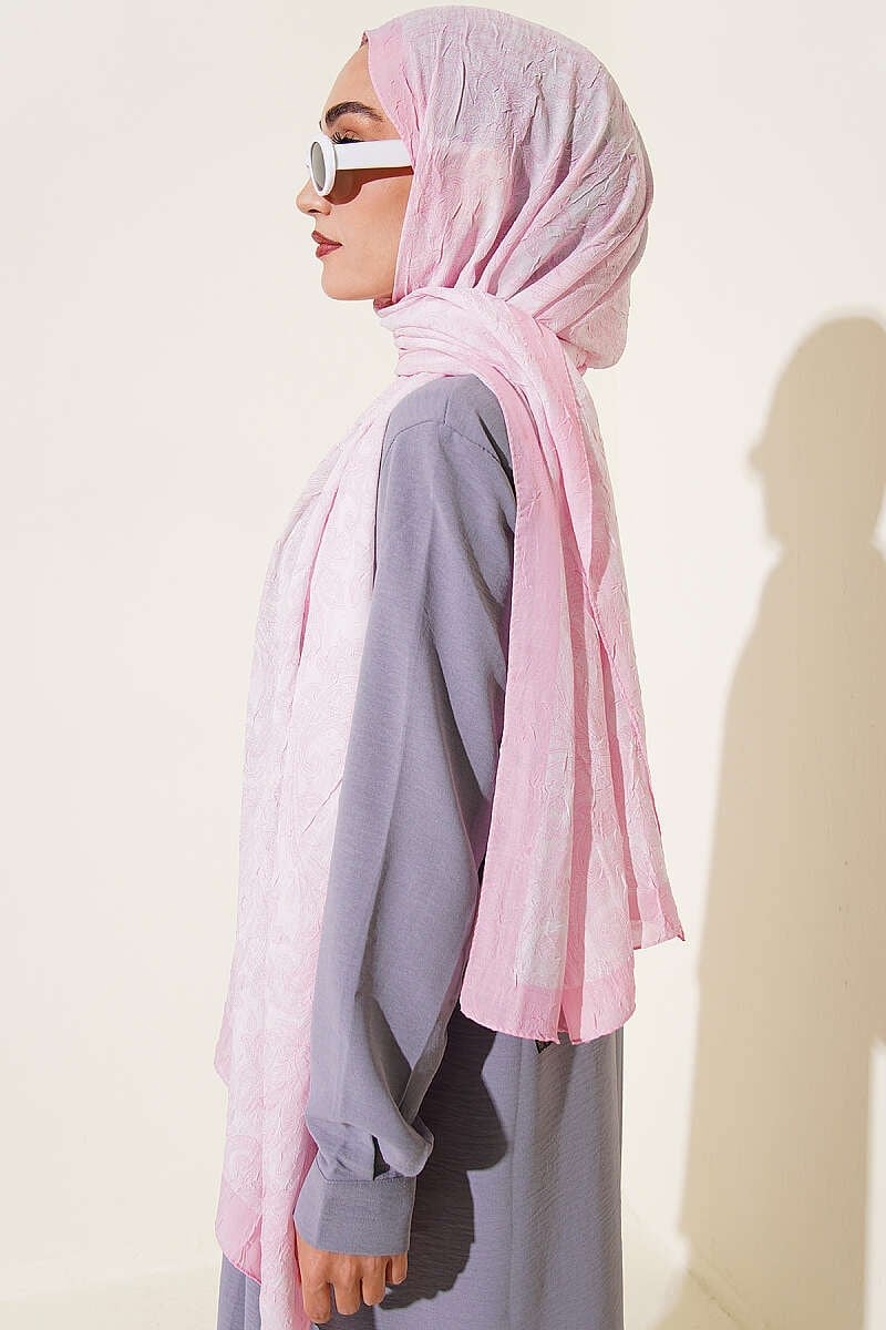 Retro Desenli Bambu Kraş Şal Pembe