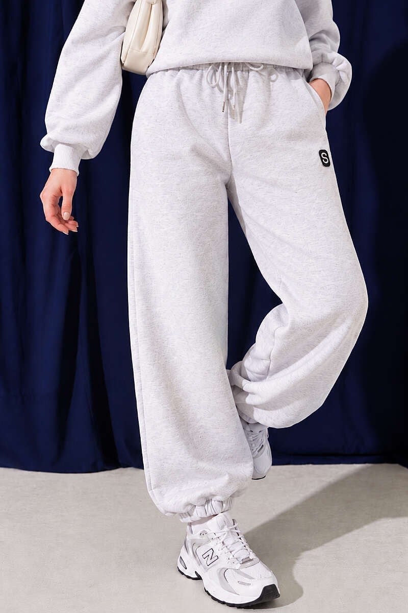 S Armalı Şardonlu Jogger Pantolon Melanj Gri