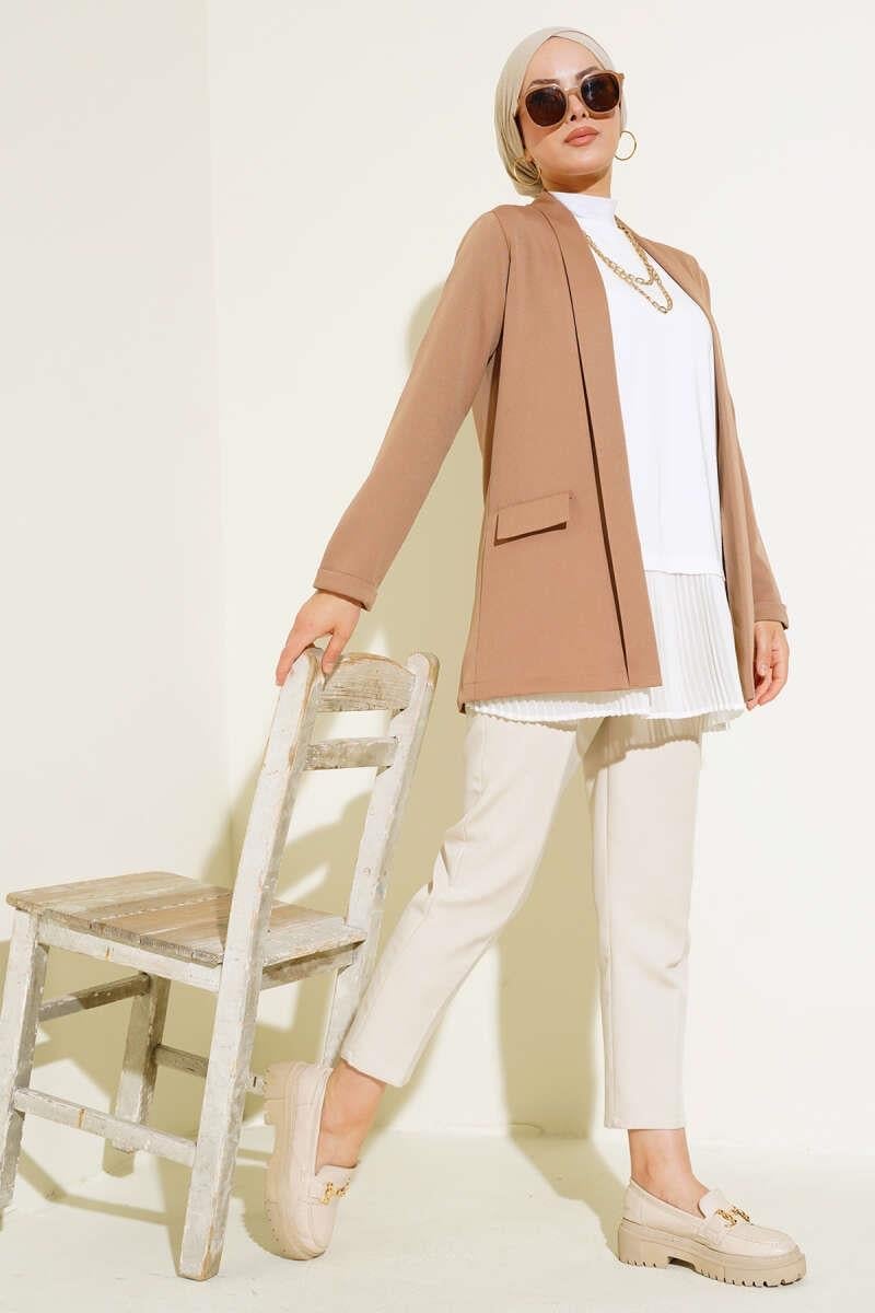Şal Yaka Basic Ceket Camel
